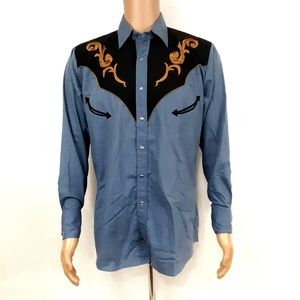 VTG Ely Diamond Western Blue Button Men's M Shirt